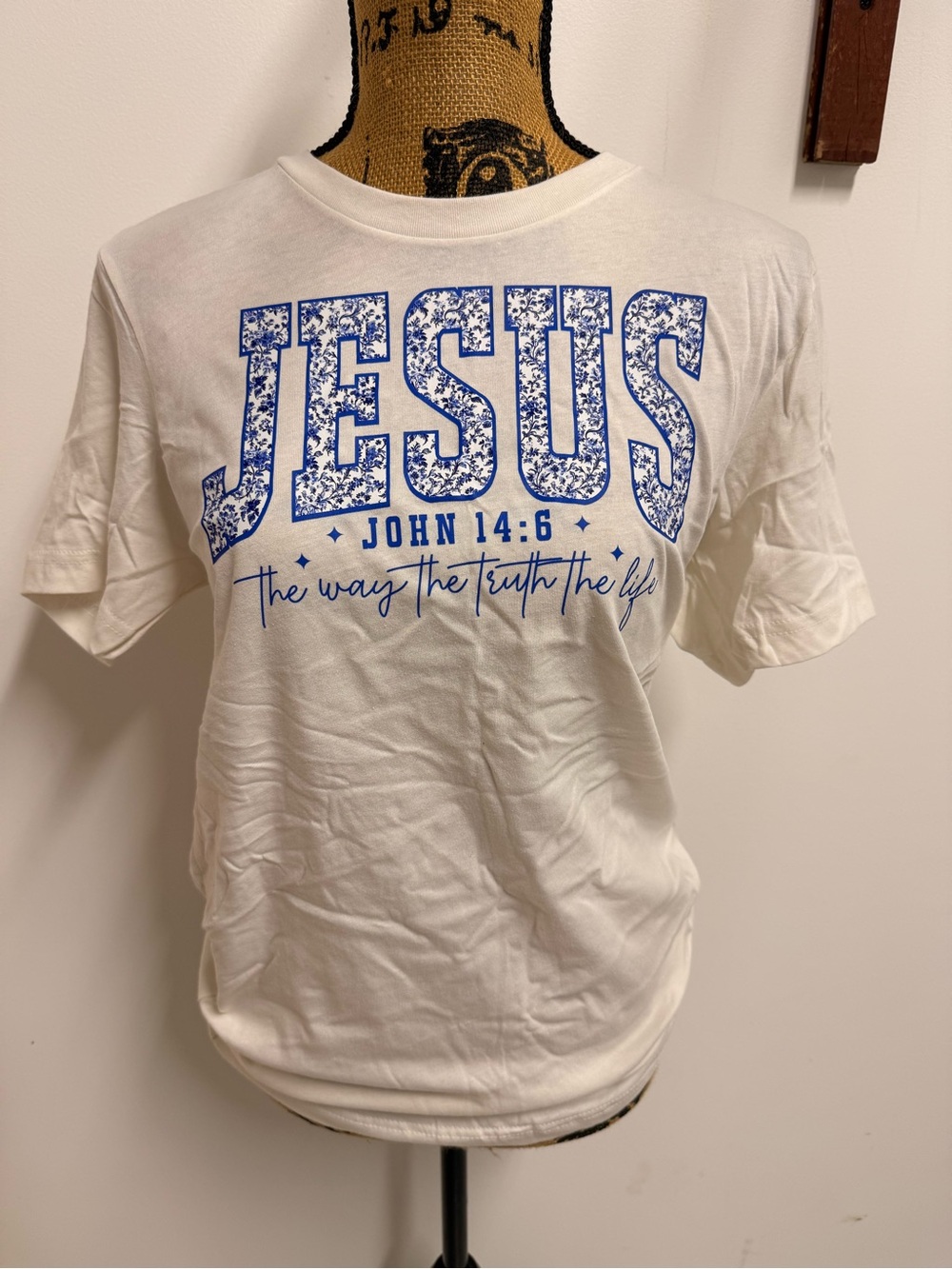 Bella Canvas White Short-Sleeve Tee with Blue JESUS Graphic
